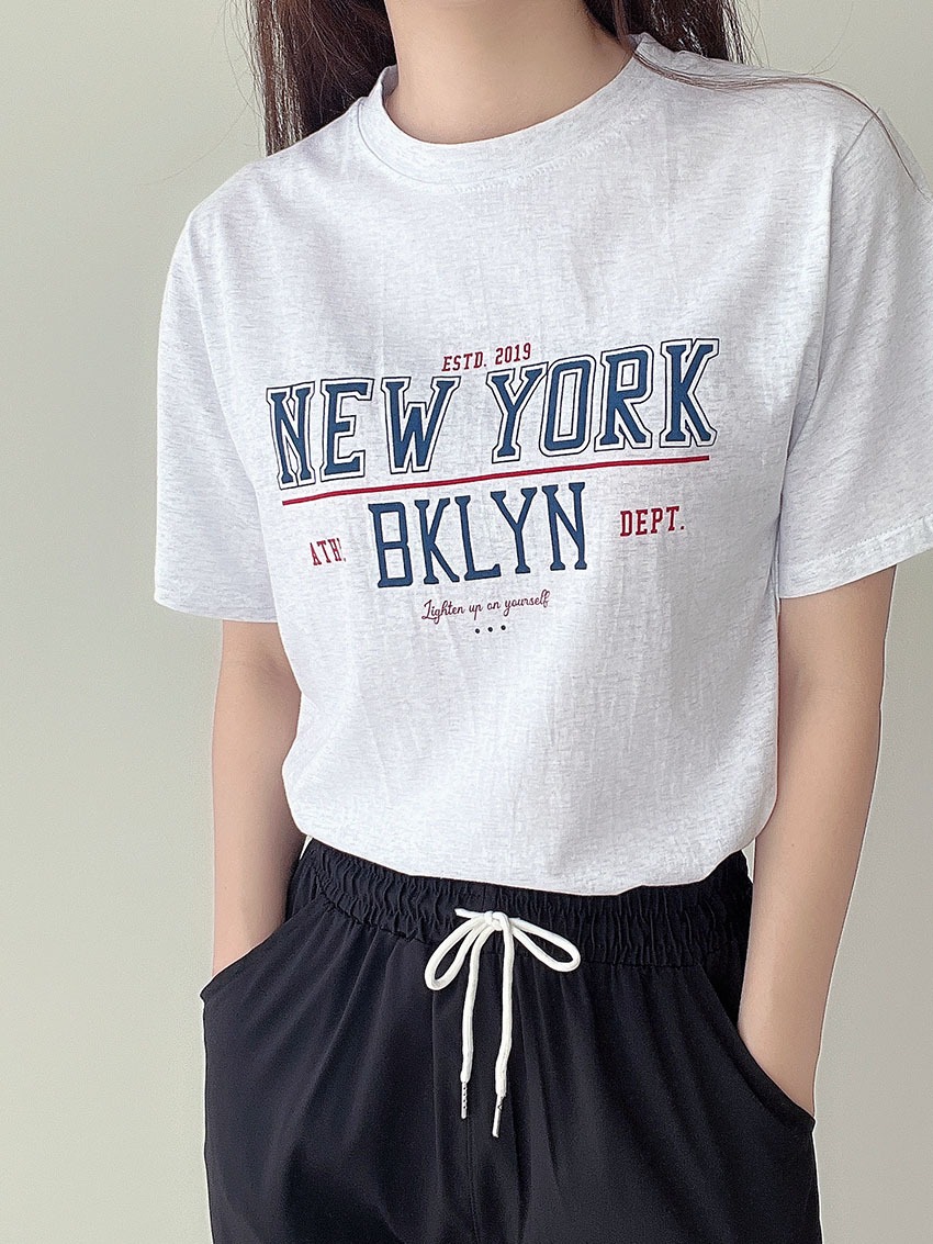 롬브 - BKLYN 심플 브룩클린 레터링 코튼 100 라운드넥 숏슬리브 티셔츠 면티 뉴욕 반팔티